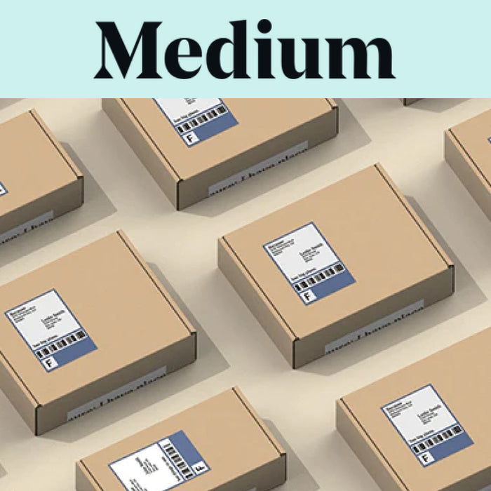 Image shows shipping boxes with Medium logo