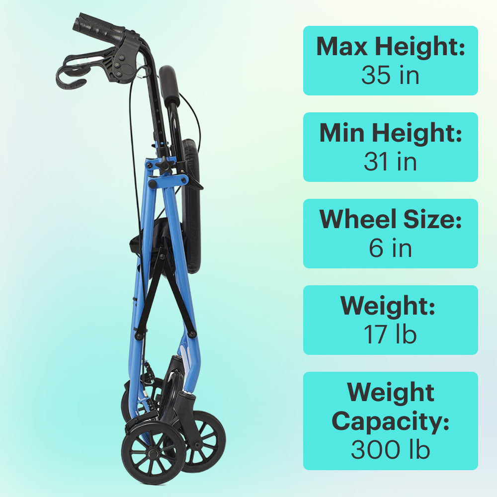 Light Blue Comfort Folding Steel Rollator Walker