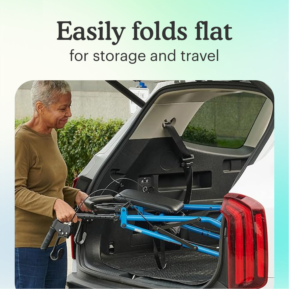 Light Blue Comfort Folding Steel Rollator Walker