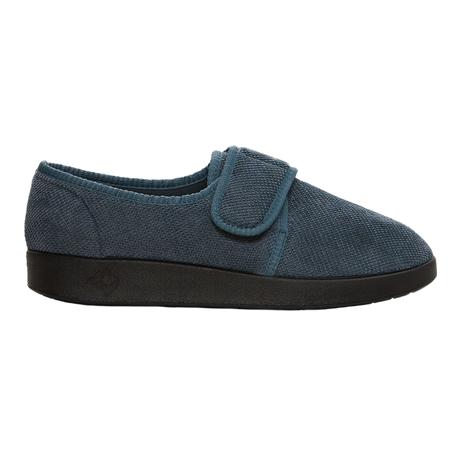 Silvert's extra wide slip resistant slippers in steel grey viewed from the side.