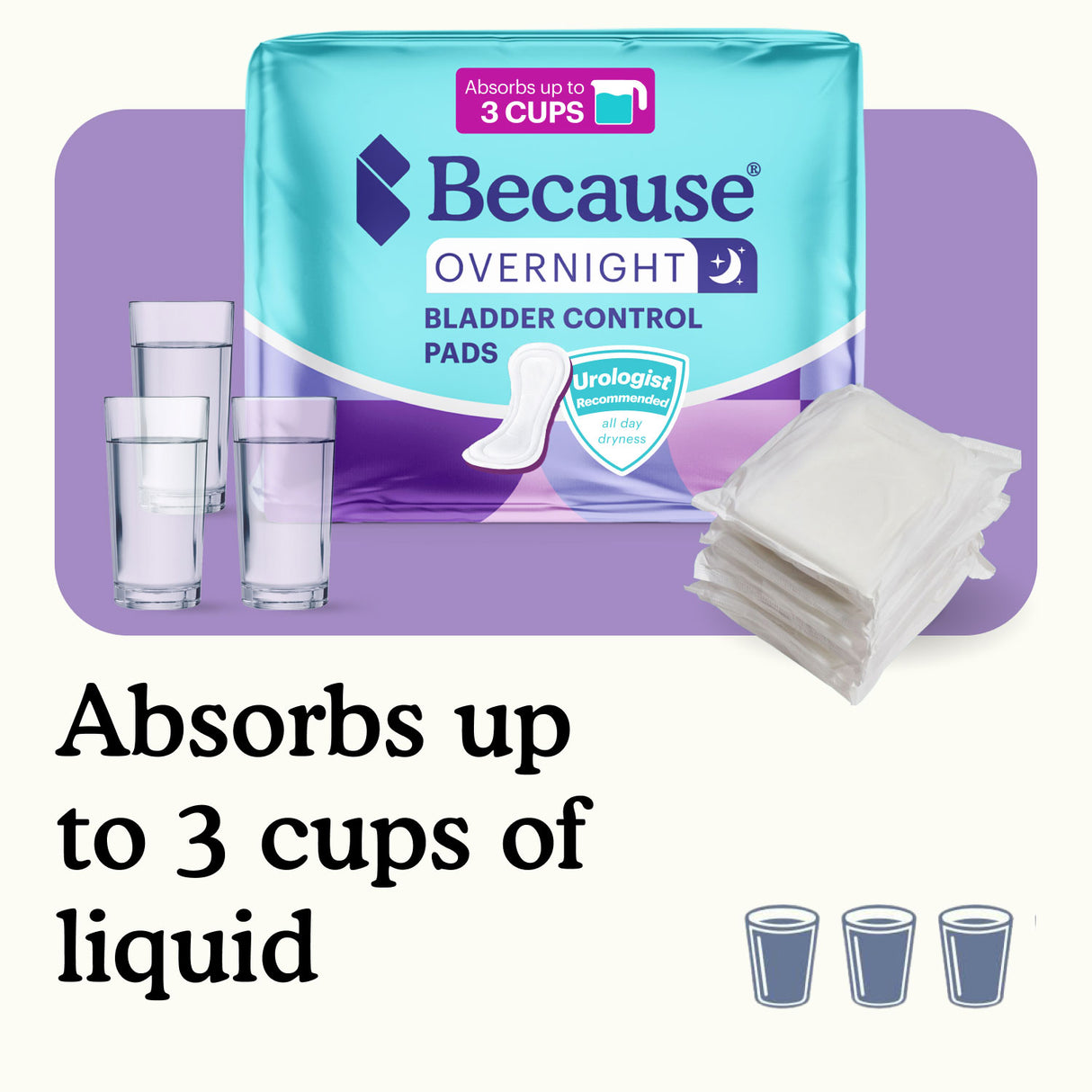 Absorbs up to 3 cups of liquid