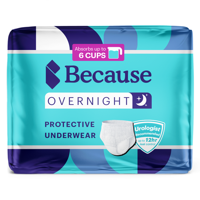 Package of Because premium overnight underwear for men in white