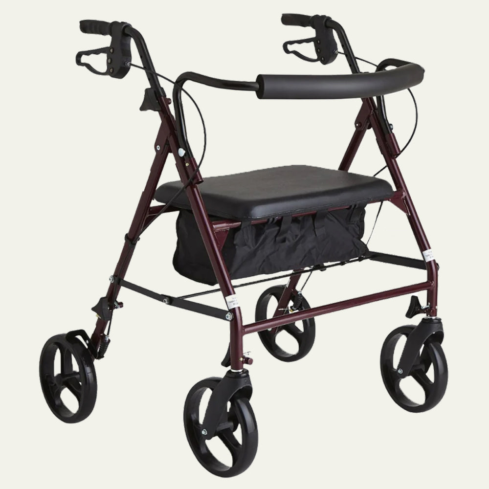 Red Steel Heavy Duty Folding Rollator Walker