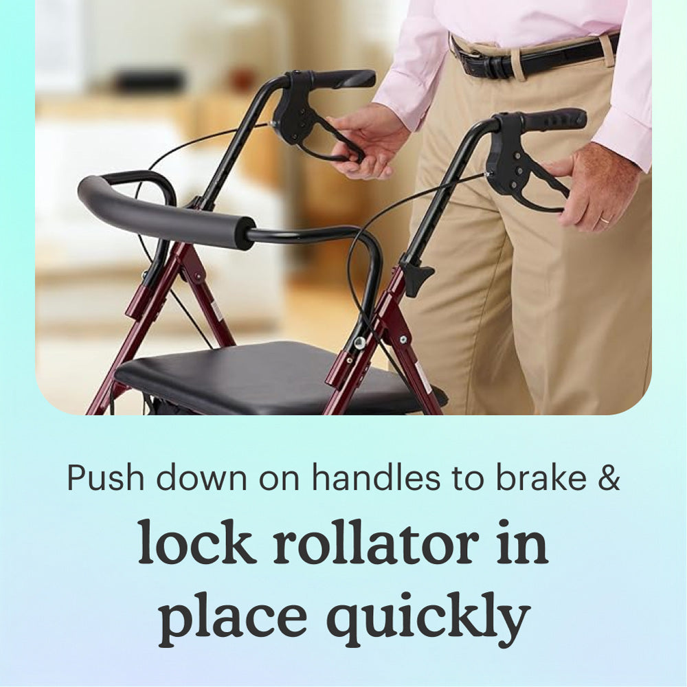 Red Steel Heavy Duty Folding Rollator Walker