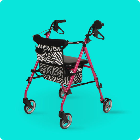 Pink zebra striped rollator