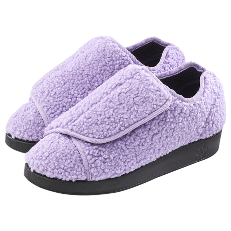 Silvert Women's Extra-Wide Easy Closure Slippers in purple on white background