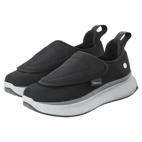 Black Women's Extra Wide Comfort Shoes with gray and white soles on a white background