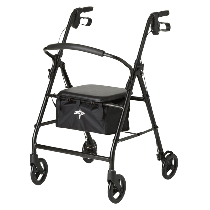 Black Steel Folding Rollator Walker