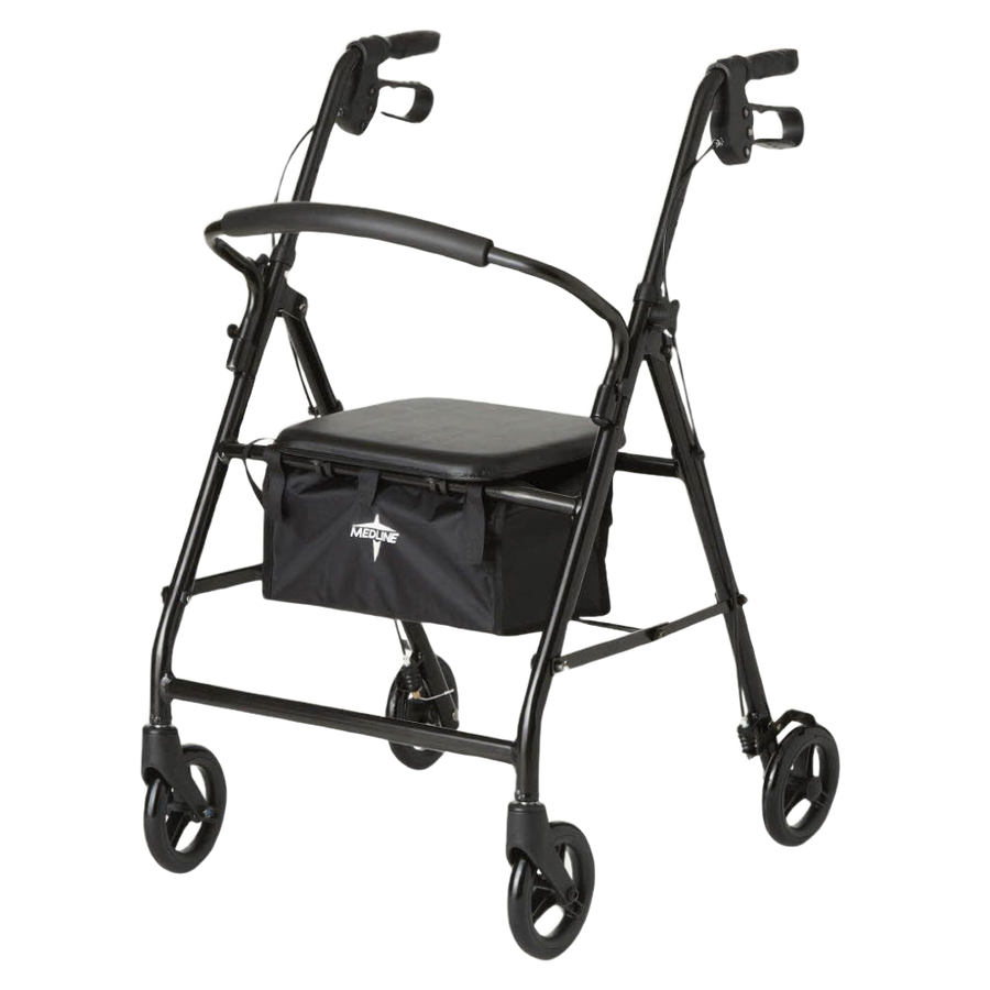 Black Steel Folding Rollator Walker