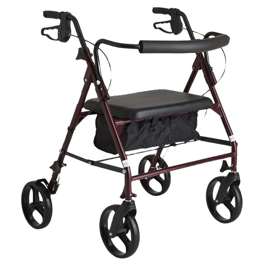 Red Steel Heavy Duty Folding Rollator Walker