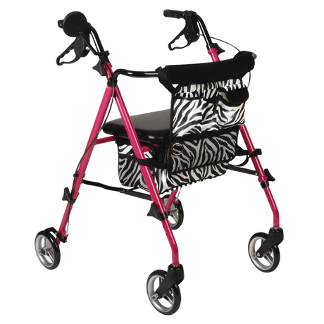 Pink Zebra Aluminum Folding Rollator Walker