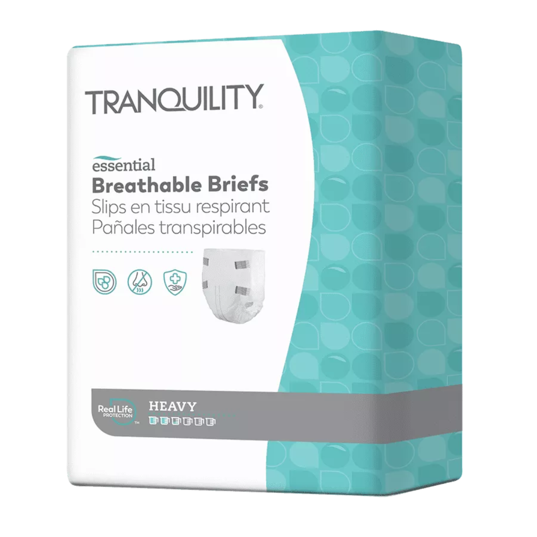 White and blue Tranquility Essential Breathable Briefs packaging.