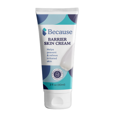 Because Barrier Skin Cream bottle on white background