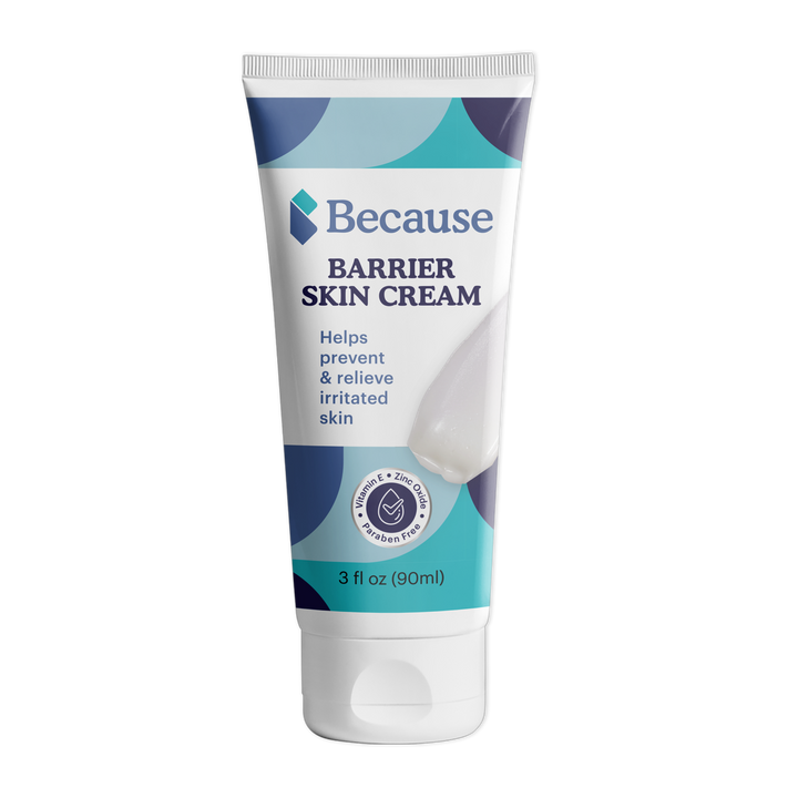 Because Barrier Skin Cream bottle on white background