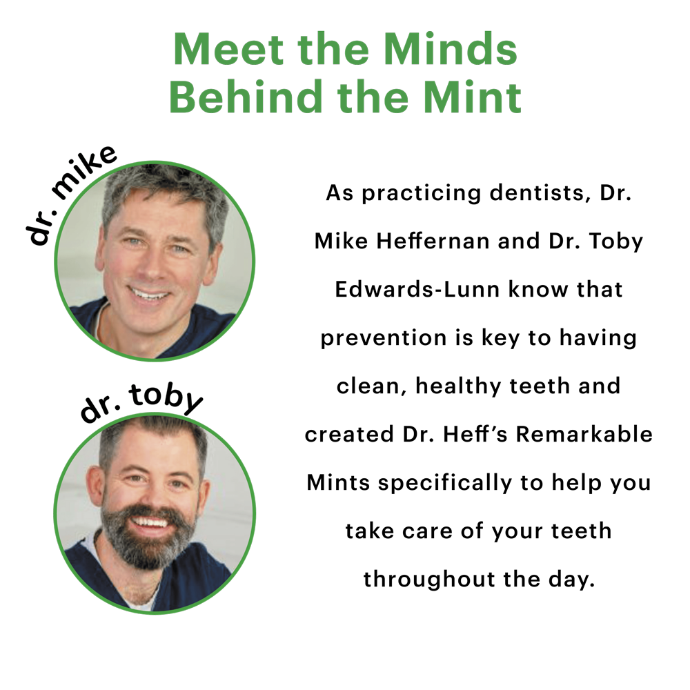 Meet the minds behind the mint. Image of two cofounders of the brand who are dentists