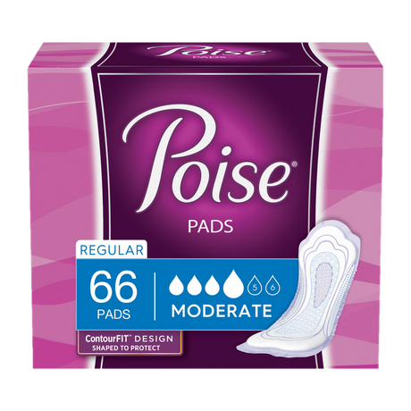 Poise Pads. 66 Regular Pads, Moderate Packaging.