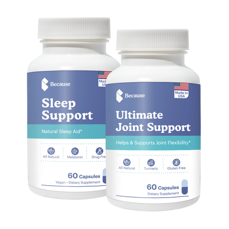 Two packs of vitamins including sleep support natural sleep aid and ultimate join support supplements. 60 capsules. 