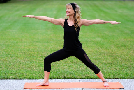 Lorraine Ladish in a yoga pose