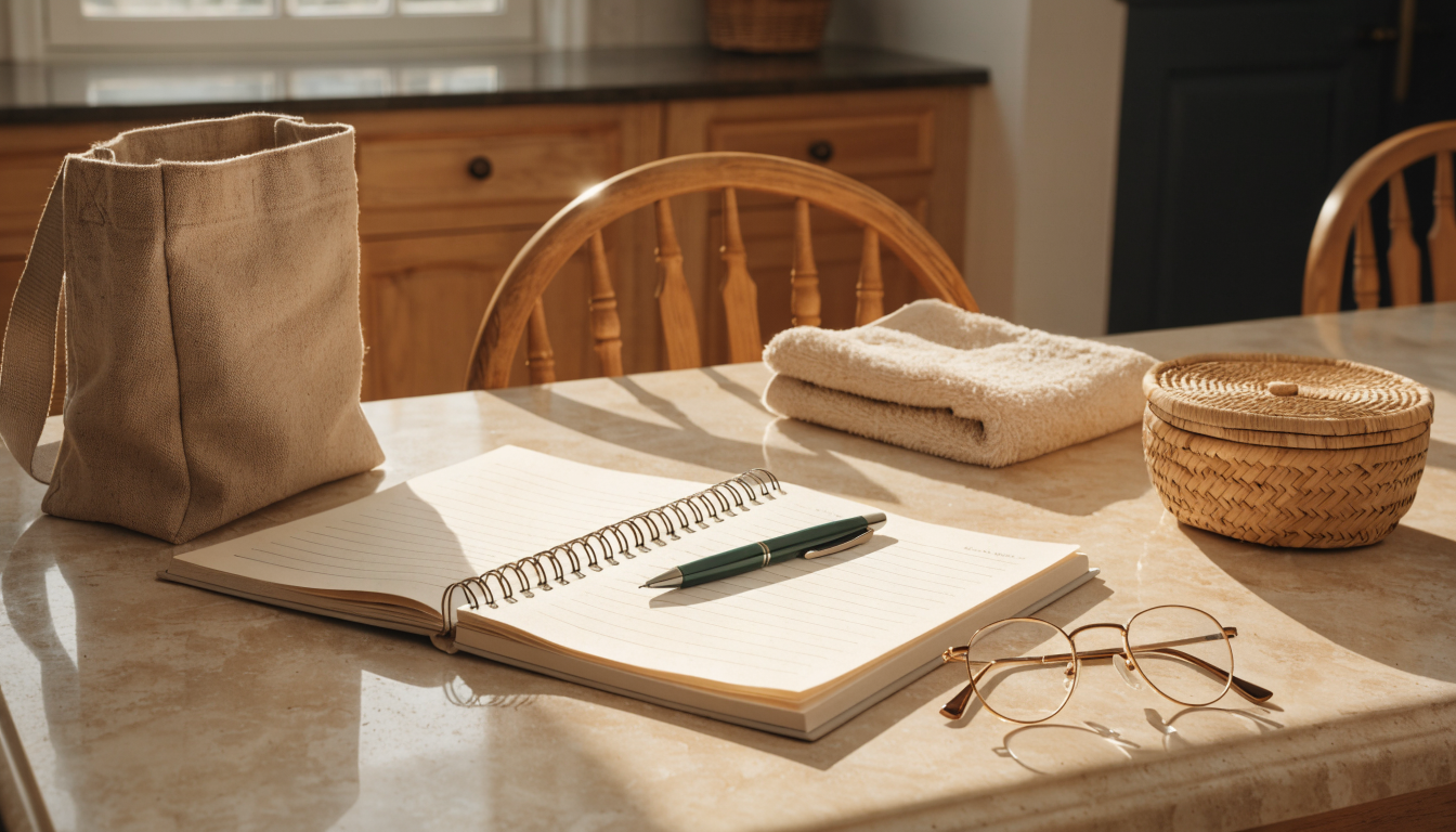 A bedside care basket stocked with briefs, wipes, gloves, disposal bags, and skin care supplies.