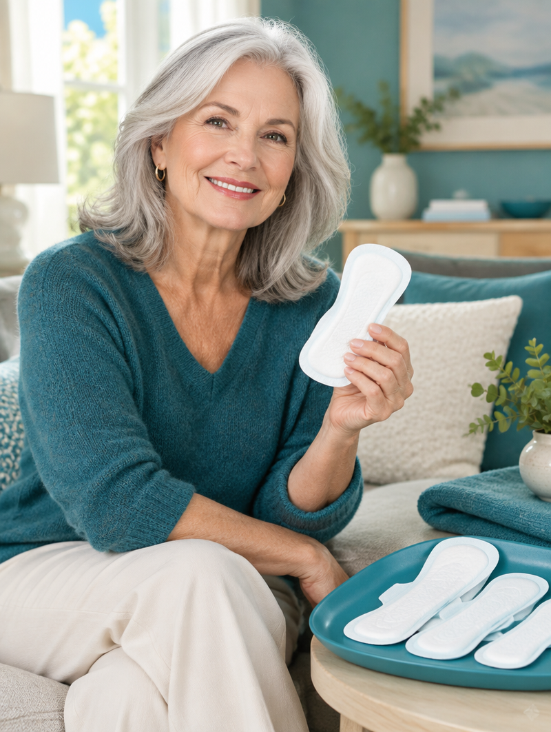 Woman choosing incontinence pads by absorbency