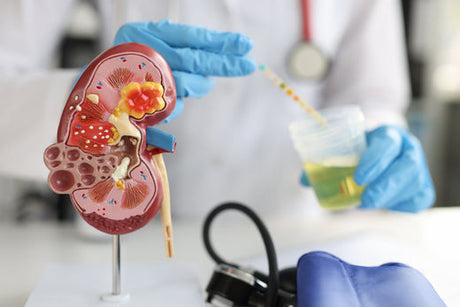 A lab technician tests a urine sample.