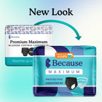Because Premium Maximum Plus Underwear for Women in Black with "new look" text on white background