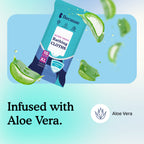 Package of Because ultra thick bathing cloths with text "Infused with Aloe Vera" on a light blue background