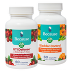 Because's Bladder Health Bundle: 1 bottle of Bladder Control Supplement and 1 bottle of UTI Defense Probiotic.
