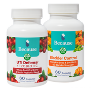 Because's Bladder Health Bundle: 1 bottle of Bladder Control Supplement and 1 bottle of UTI Defense Probiotic.