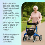 Blue Aluminum Deluxe Folding Rollator Walker