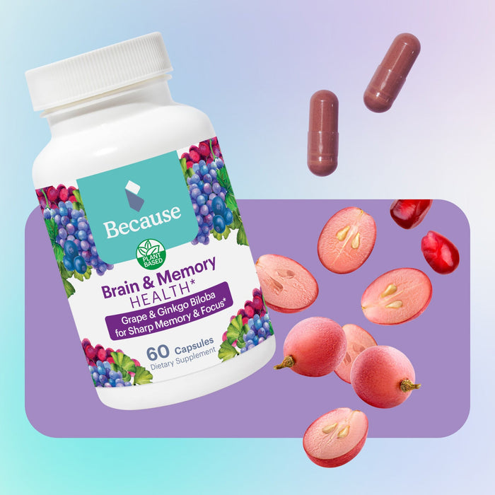 Image shows brain and memory supplement with berries.