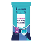 Package of Because ultra thick bathing cloths on a white background