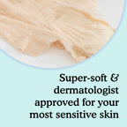 Because maximum beige underwear up close with text "super-soft and dermatologist approved for your most sensitive skin" on light blue background