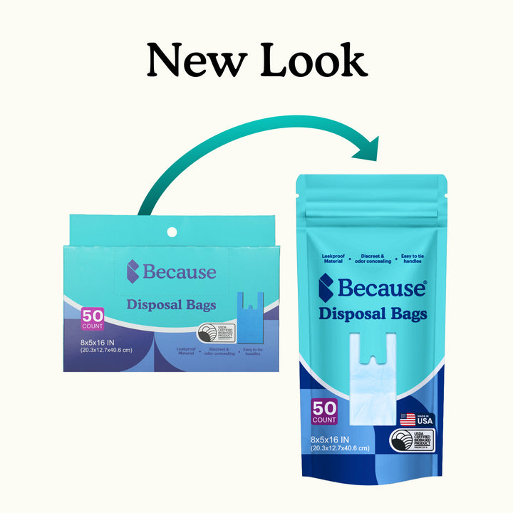 Because disposal bag with "new look" text on a white background