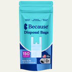 150 count package of Because disposal bags on a white background