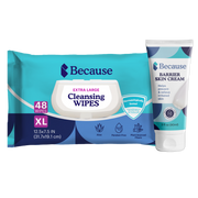 Includes 1 pack of cleansing wipes and one bottle of barrier cream.