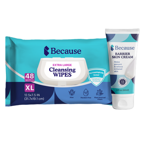 Includes 1 pack of cleansing wipes and one bottle of barrier cream.