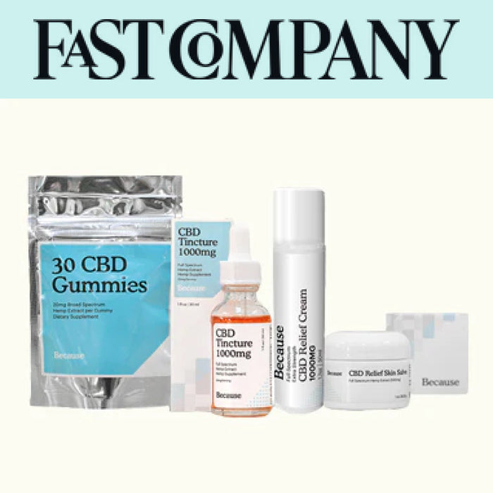 Image shows Because Market CBD product line and Fast Company logo