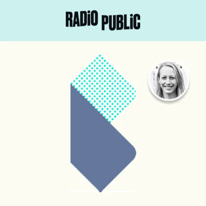 Image shows Because icon, picture of COO Heidi, and Radio Public logo