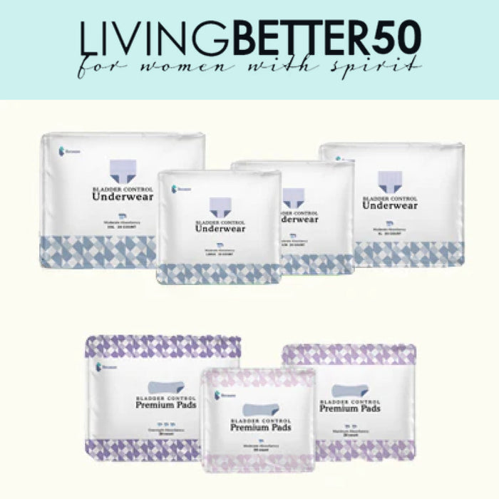 Image shows Because Market products with Living Better 50 logo