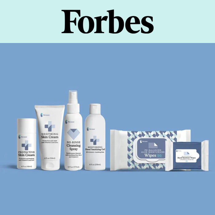 Image shows Because Market products and a banner with the Forbes logo.