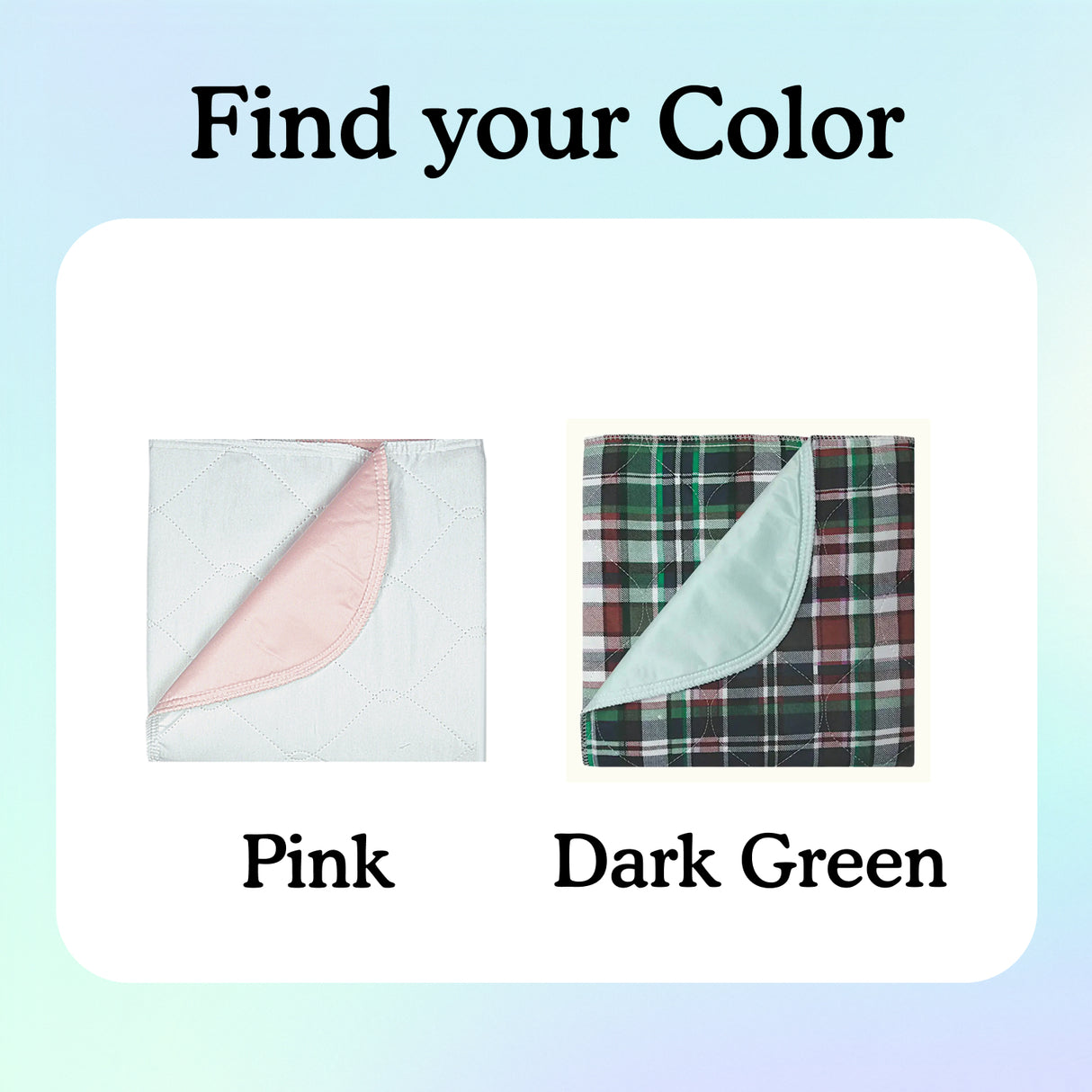 Find your color: pink or dark green.
