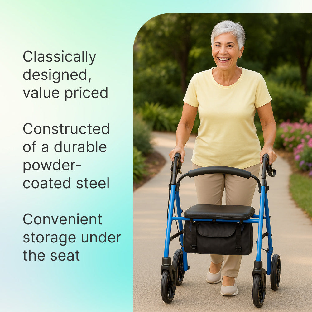 Light Blue Comfort Folding Steel Rollator Walker