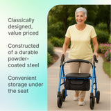 Light Blue Comfort Folding Steel Rollator Walker