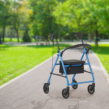 Light blue comfort rollator side view.