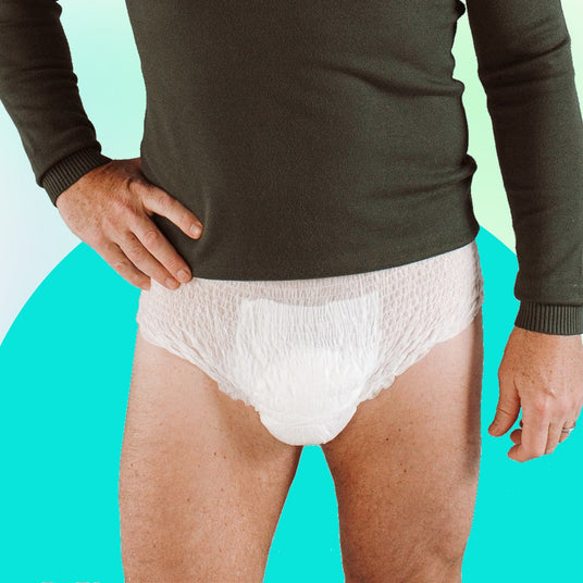 Image shows a man modeling Because Market Overnight Plus Underwear