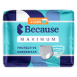 Package of Because Maximum Protective Underwear for men with branding and product details.
