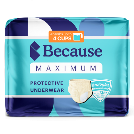 Package of Because Maximum Protective Underwear for women on a white background