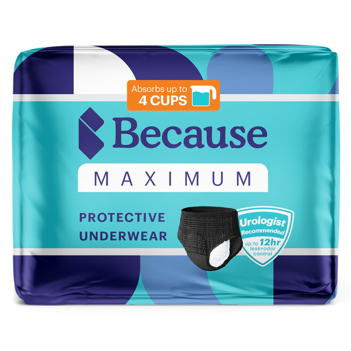 Because Premium Maximum Plus Underwear for Women in Black on white background
