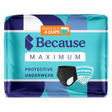 Because Premium Maximum Plus Underwear for Women in Black on white background